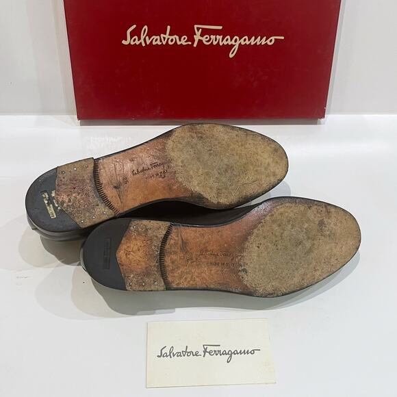 Salvatore Ferragamo 8.5 D Rio Almond Toe Flat Calf Leather Loafers Black Italy - Picture 8 of 12